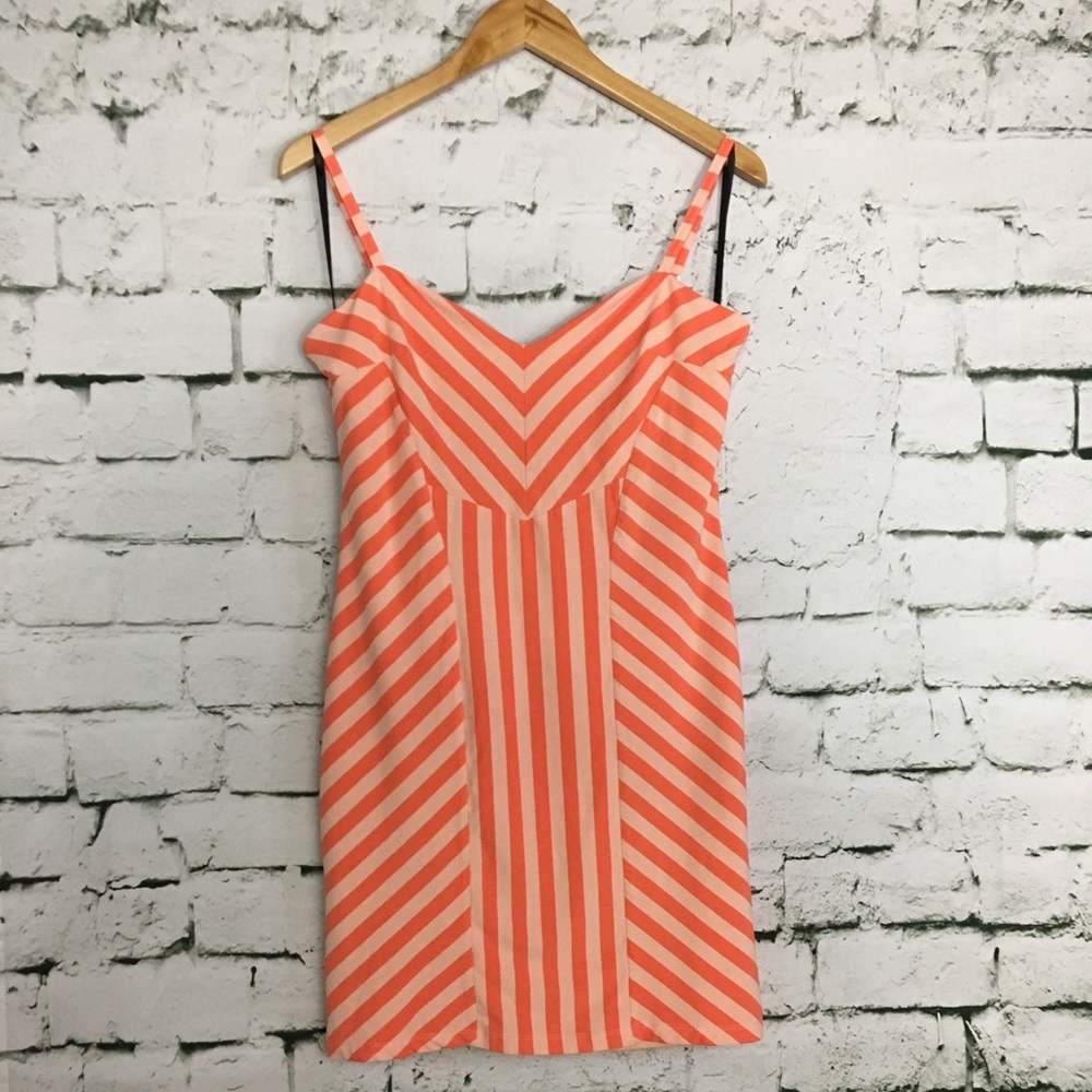 BeBe spaghetti strap coral stripe dress